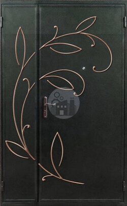 Двустворчатая дверь с декоративной ковкой (порошок и ламинат)-ДВ-1807