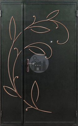 двустворчатая дверь с декоративной ковкой (порошок и ламинат)-ДВ-1807